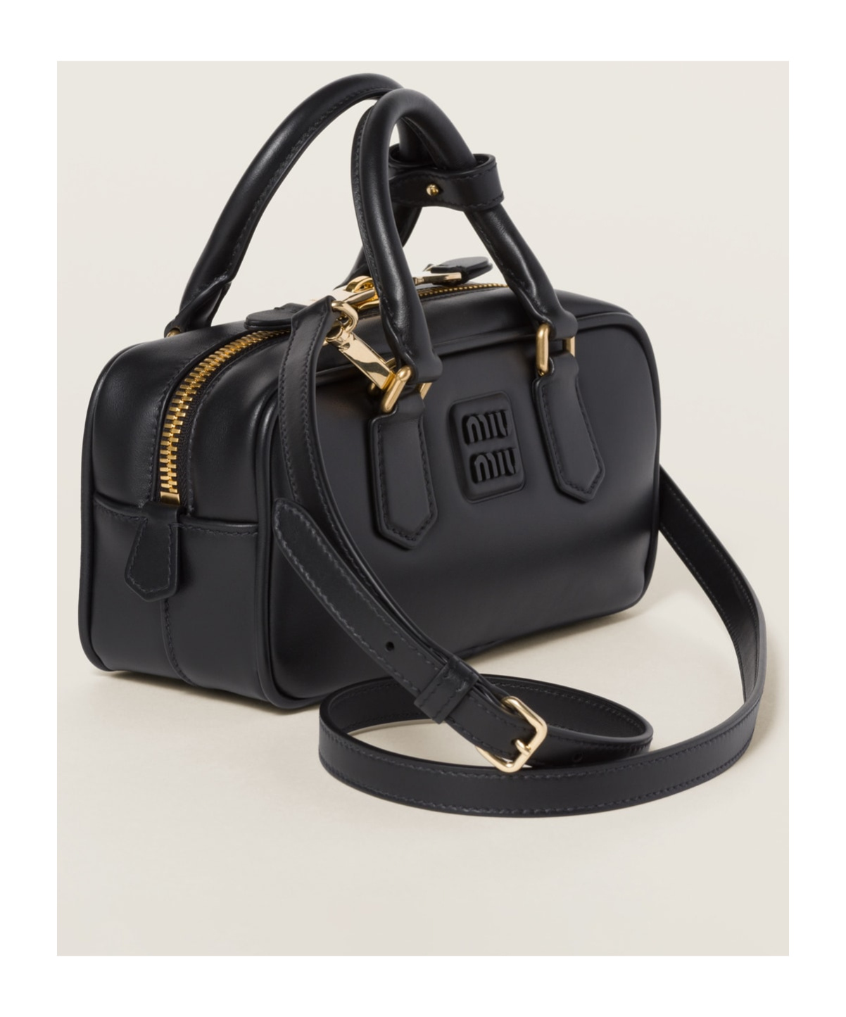 Miu Miu Mini Arcadie Leather Top-handle Bag In Black