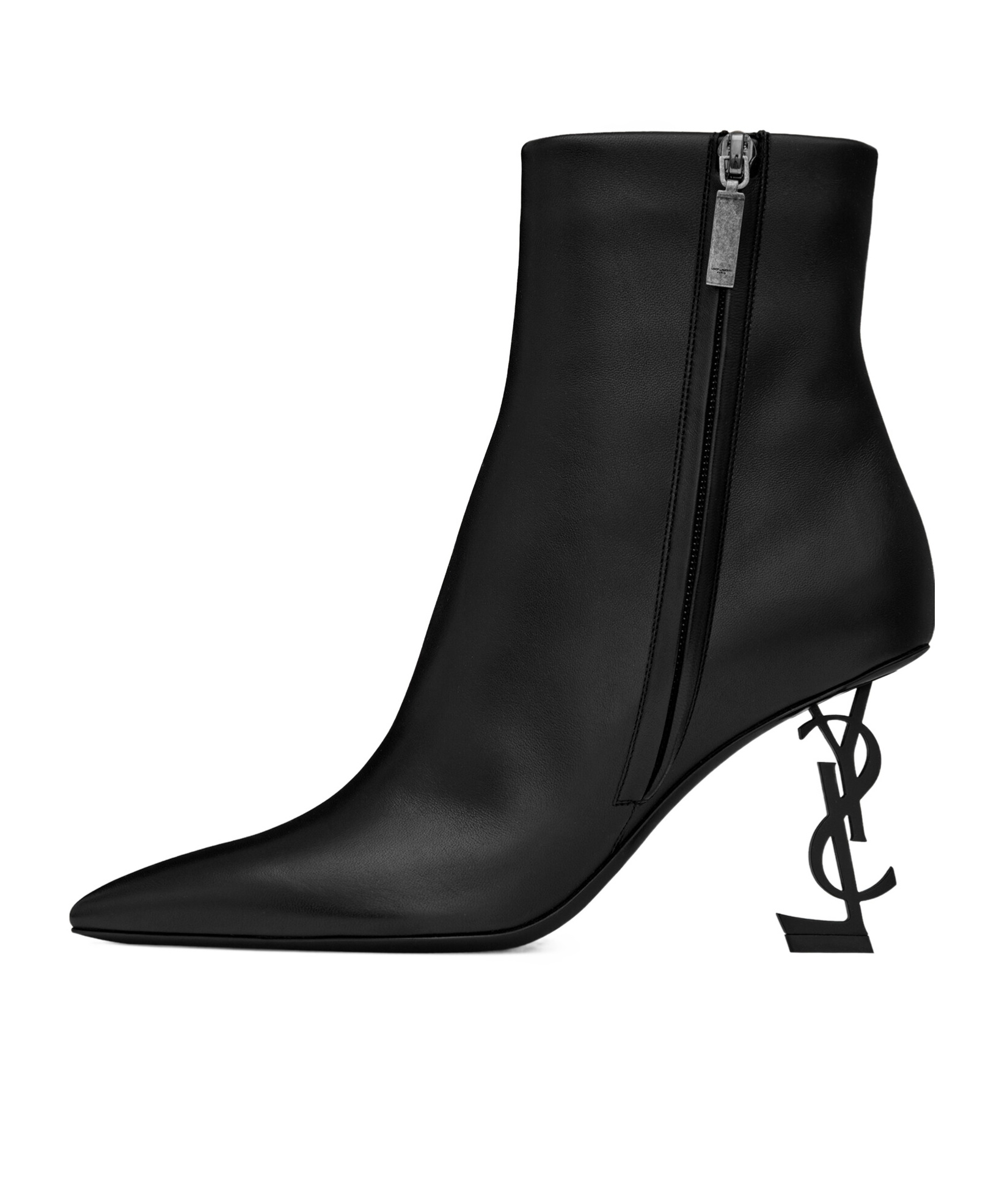 Saint Laurent Opyum Leather Pointy-toe Ankle Boots In Black