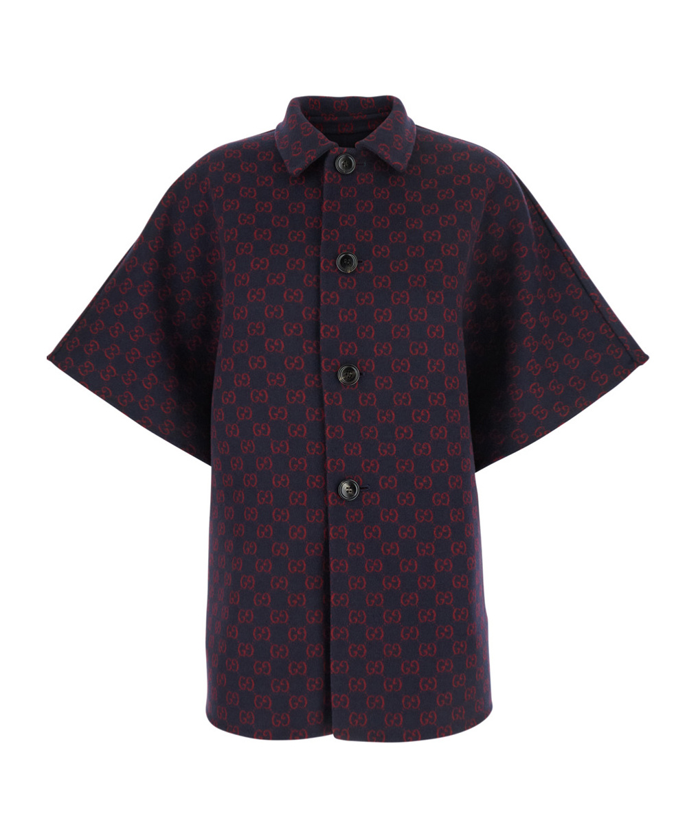 Gucci Reversible Blue Coat With Gg Pattern Women In Black