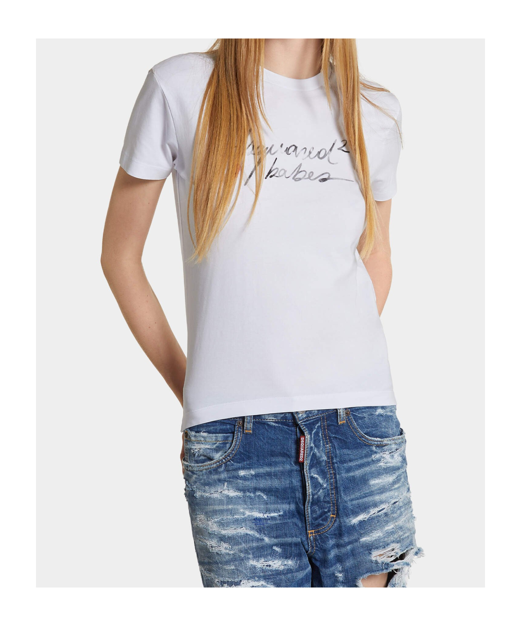 Dsquared2 Logo Print Cotton Jersey T-shirt In White