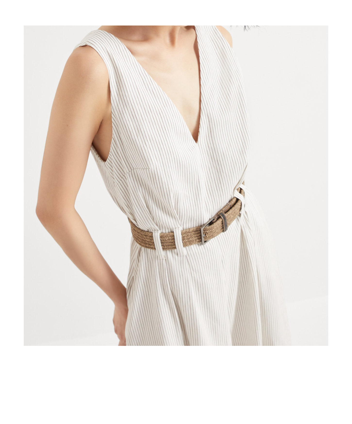 Brunello Cucinelli Twill Dress With Monili In White