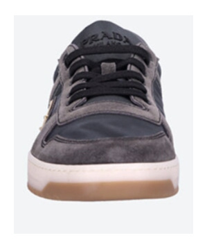 Prada Enamel-triangle Suede Sneakers In Black