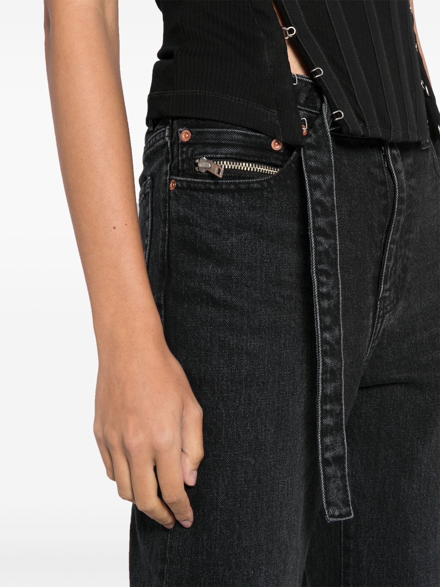 Sacai Belted Crop Bootcut Jeans In Black