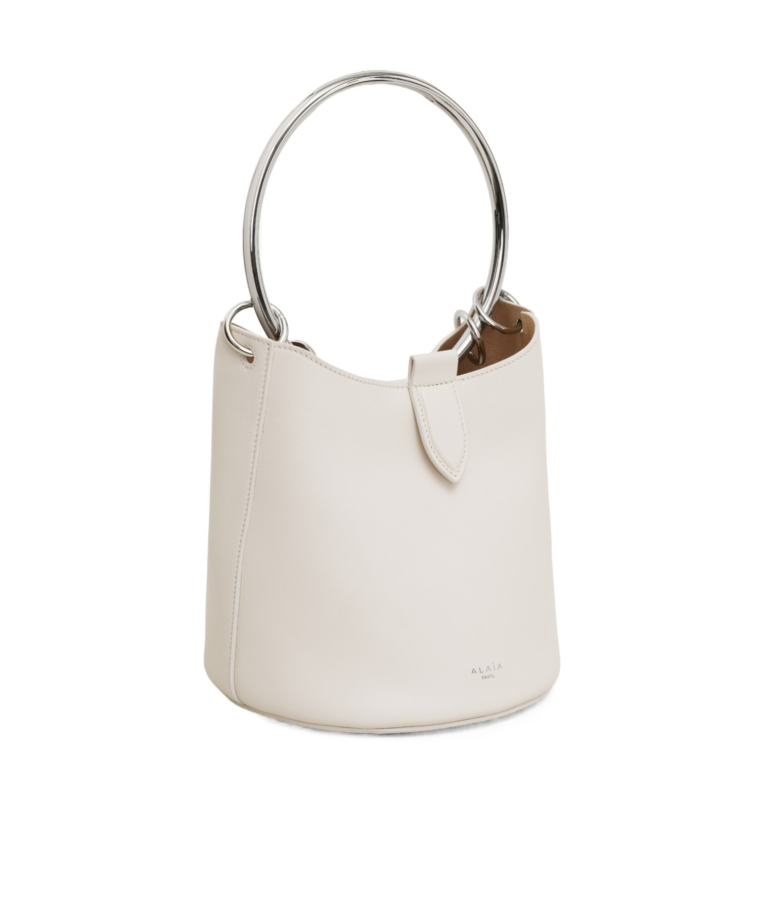 Alaïa Ring Medium Ivory Leather Bucket Bag In White