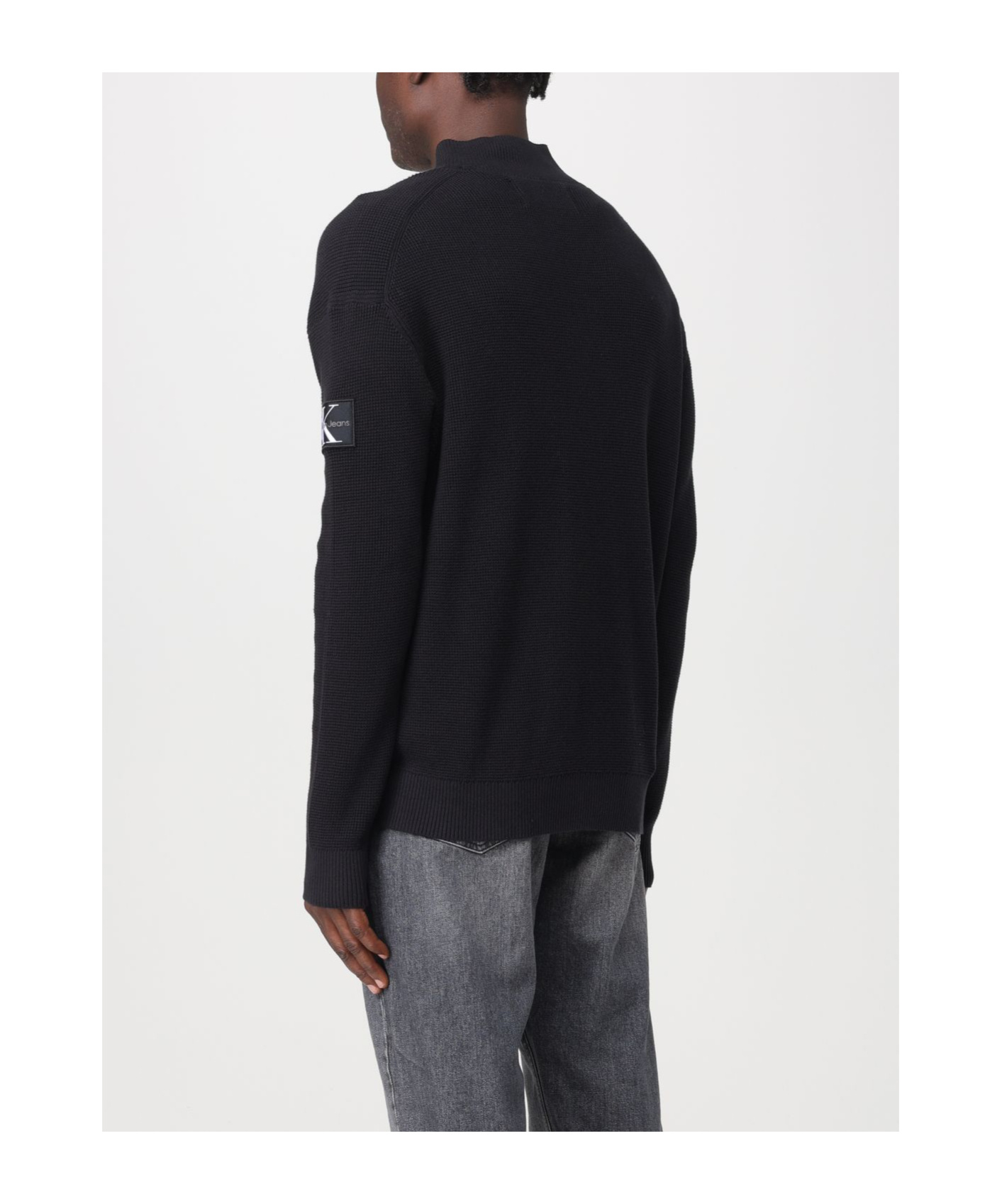 Calvin Klein Jeans Est.1978 Zip-up Waffle-knit Cardigan In Black