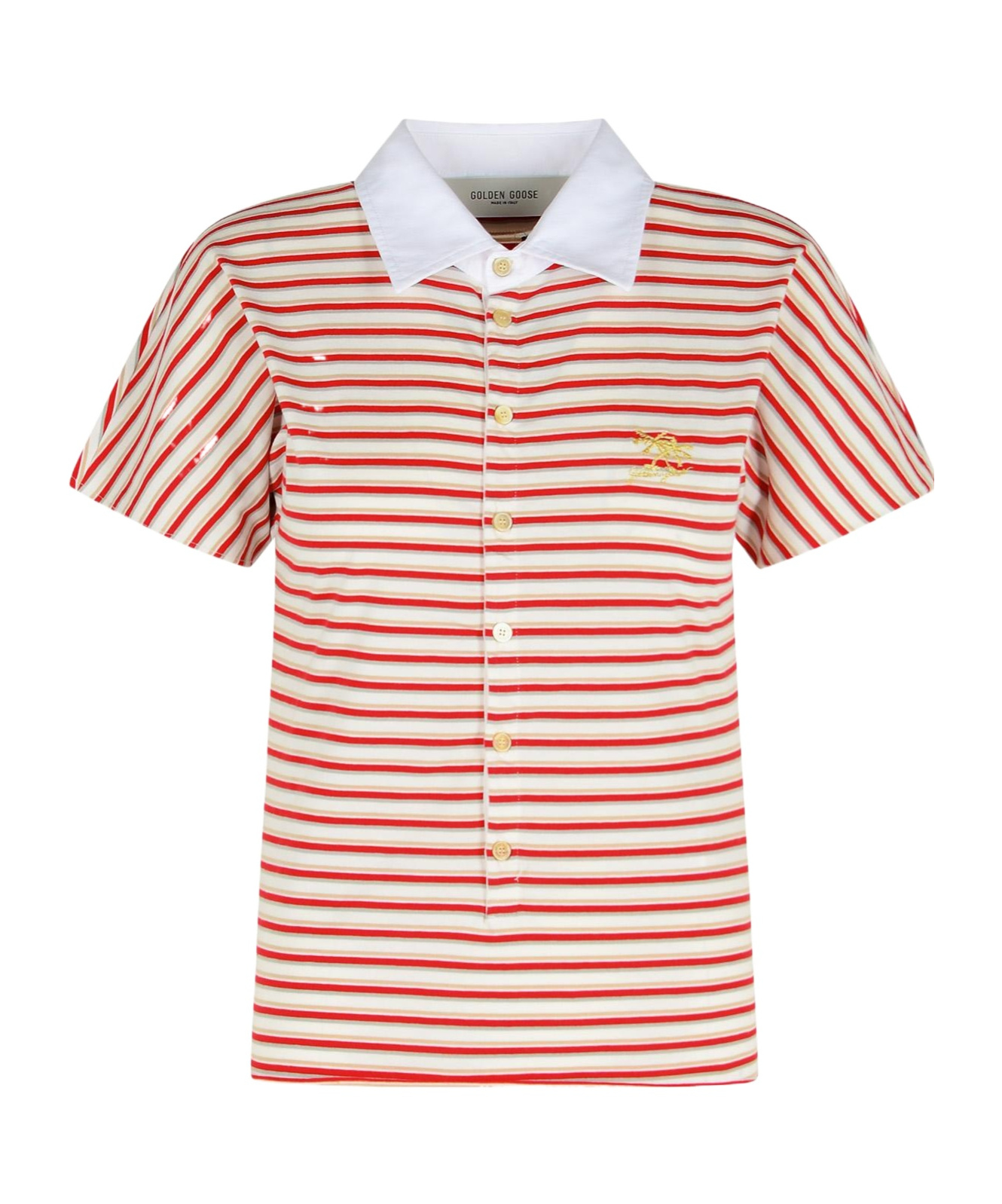 Golden Goose Natalia Slim Fit Striped Cotton Polo Shirt In Nude