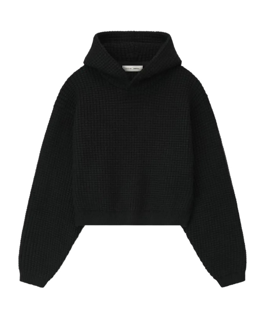 Essentials Fear Of God  Heavy Waffle 90s Hoodie In Black
