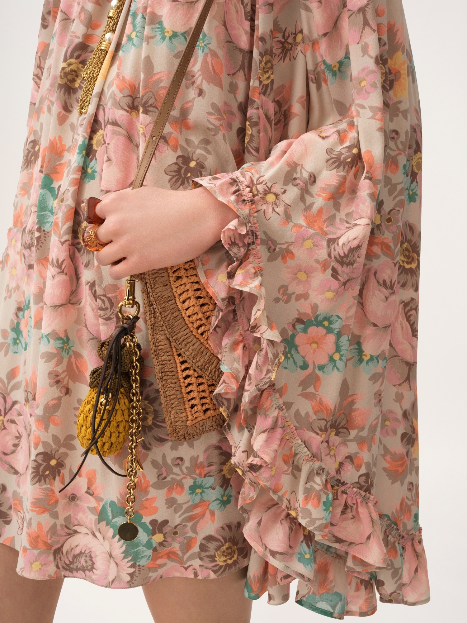 Chloé Bouquet-printed Organic Silk Crepe De Chine Mini Cape Dress In Multi
