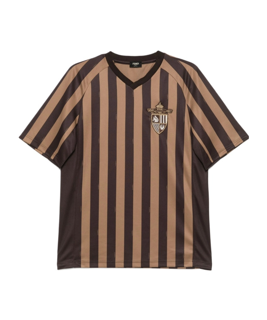Fendi V-neck Striped T-shirt In Black