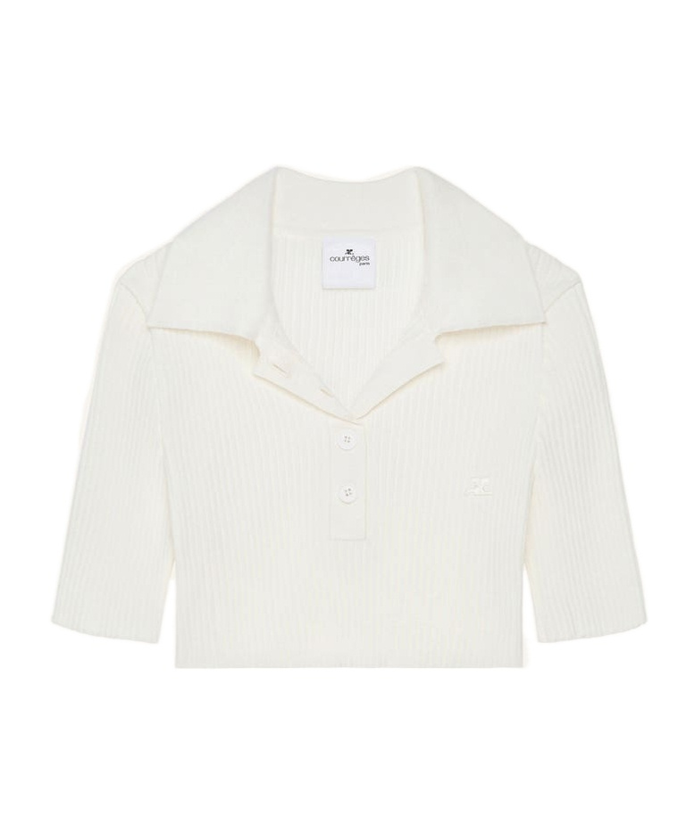 Courrèges Knitted Cropped Polo Top In White