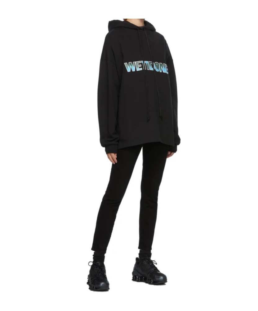 We11 Done Logo-printed Hooded Sweatshirt In Black