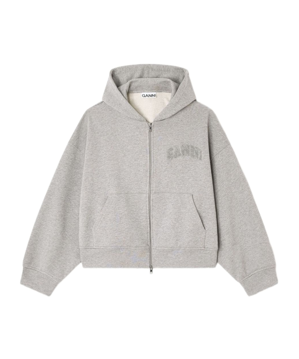 Ganni Cotton Zip-up Hoodie Featuring Pockets In Gray