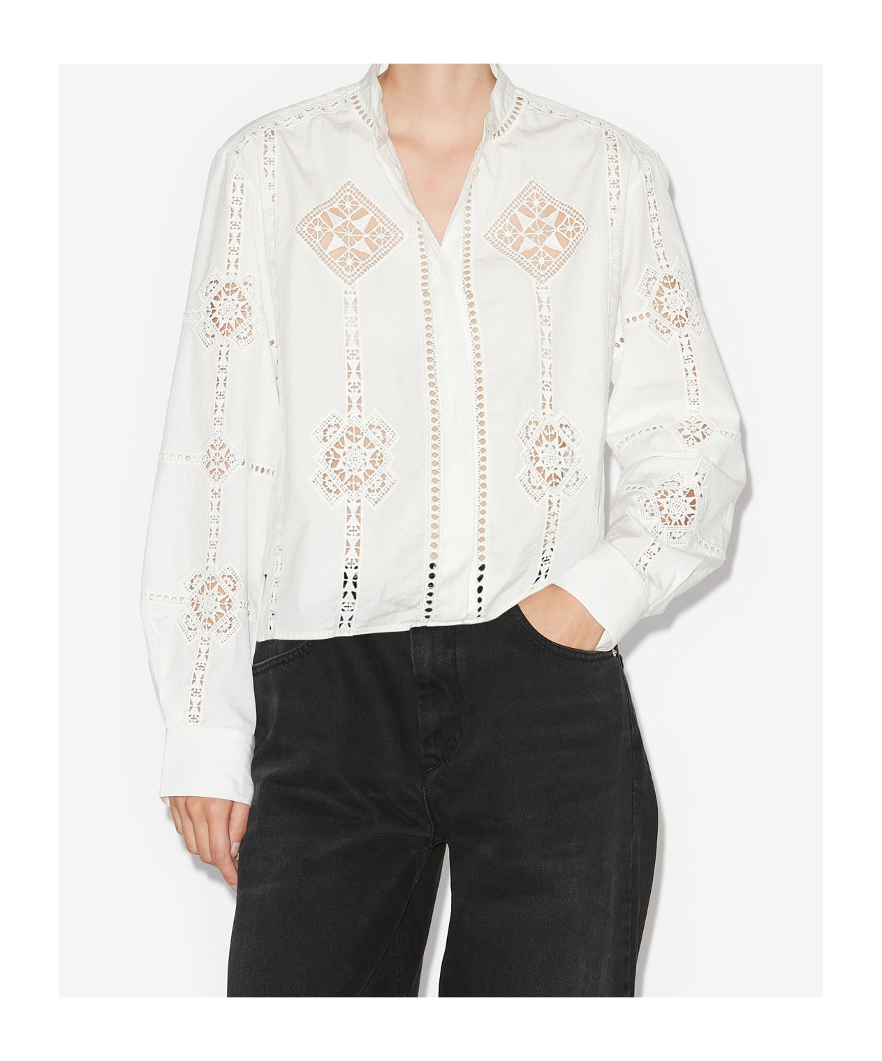 Isabel Marant Short Hollow Poplin Shirt In White