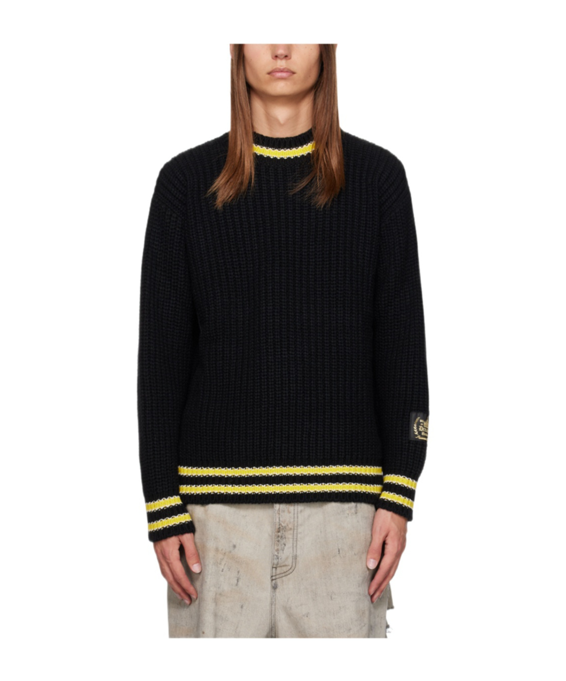 Msgm Striped Wool Sweater In Black