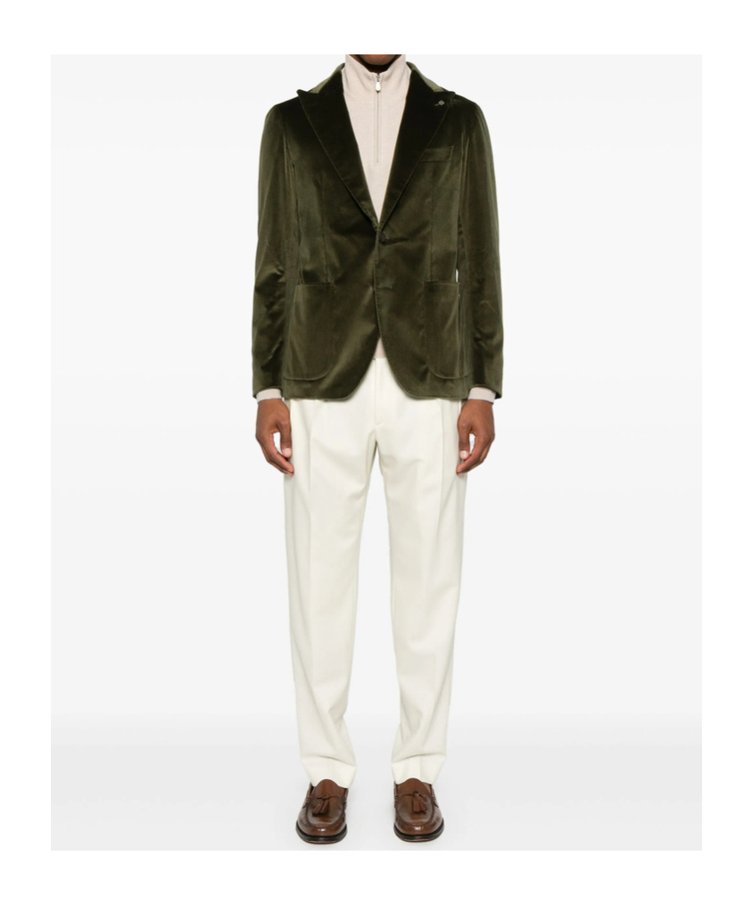 Tagliatore Velvet Single-breasted Blazer In Green