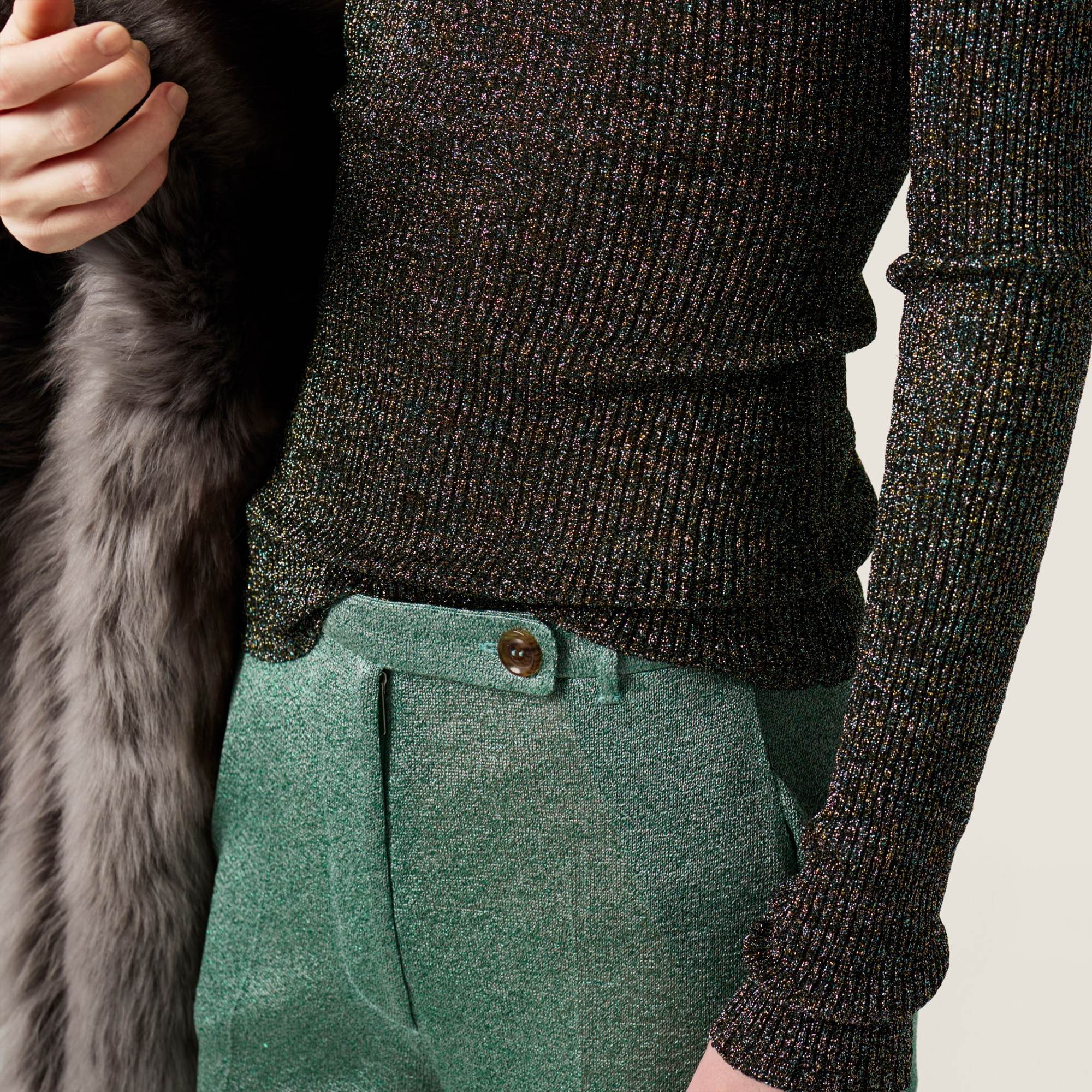 Miu Miu Lurex V-neck Sweater In Gray