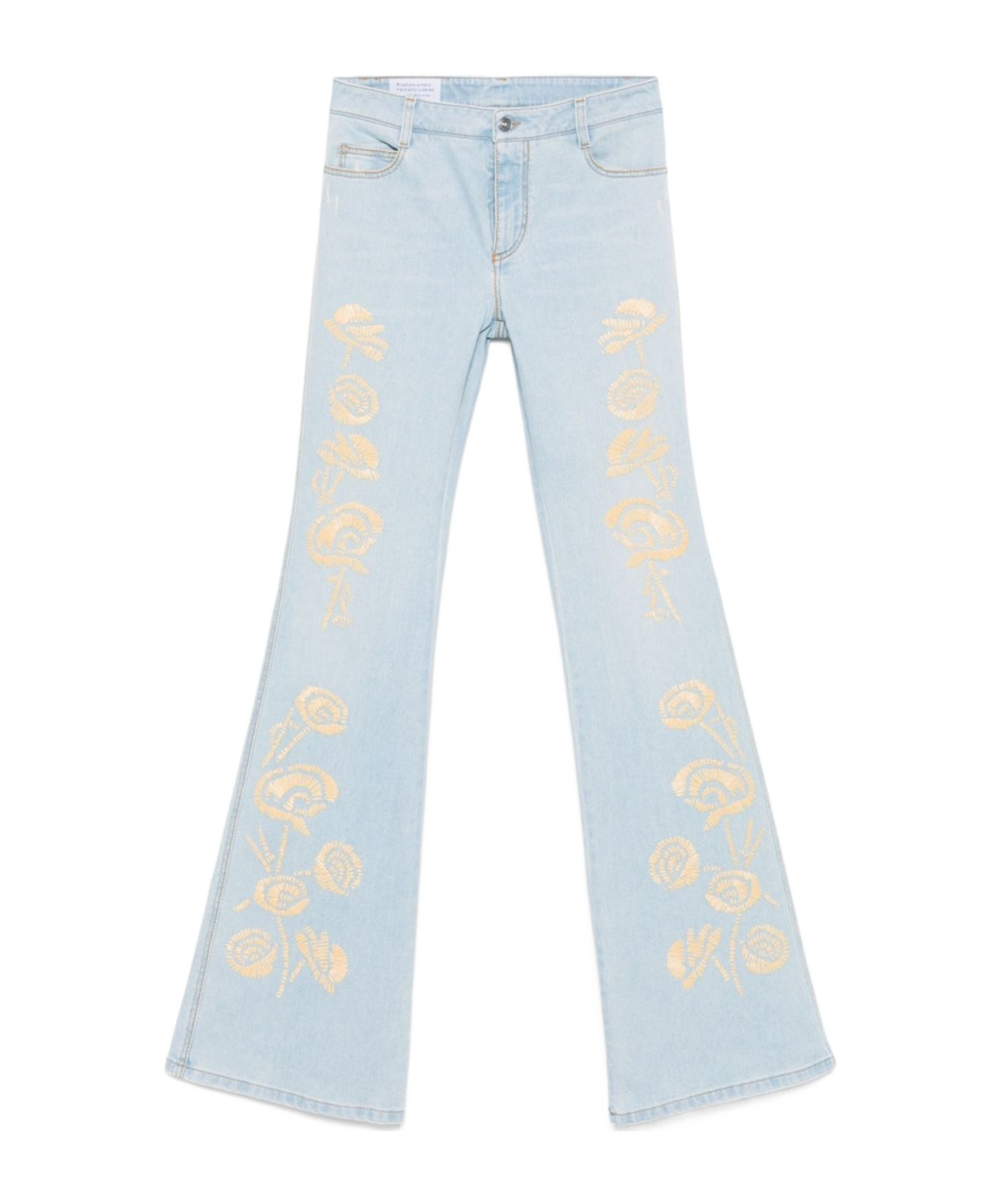 Ermanno Scervino Flared Leg Floral Embroidered Jeans In Light Blue