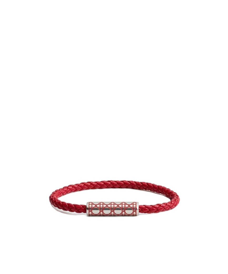 Dior Woven Leather Bracelet In Red