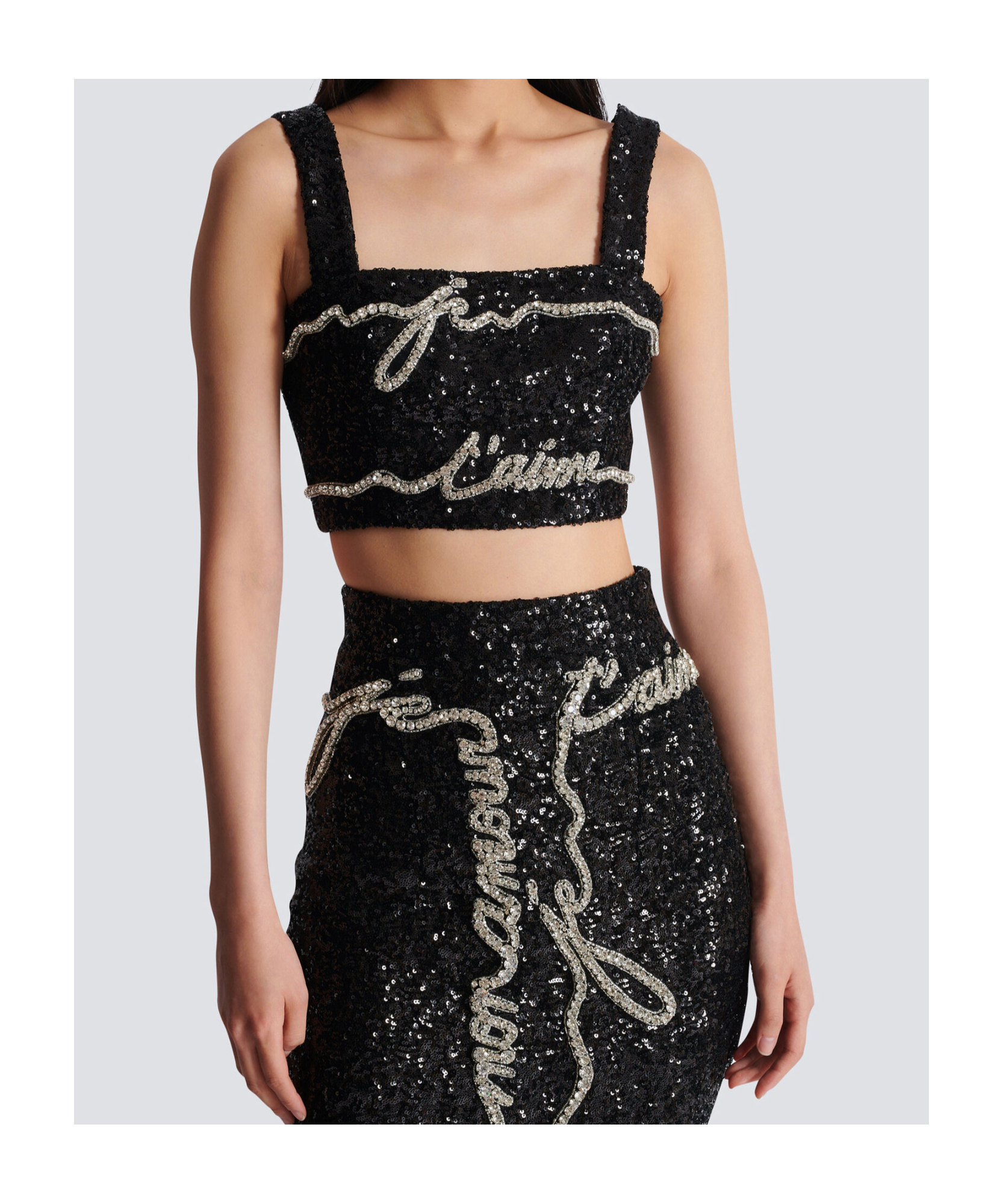 Shop Balmain Cropped Top With 'love Letter' Embroidery In Black
