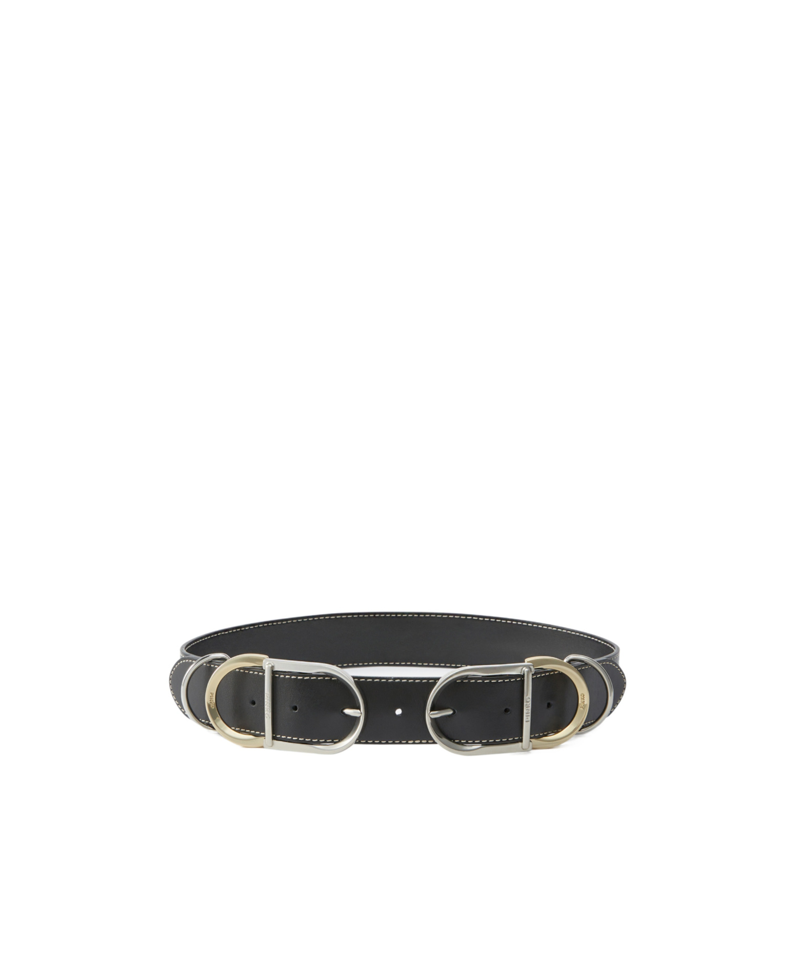 Pinko Leather Belt With Multiple Metal Loops, 4cm In Black