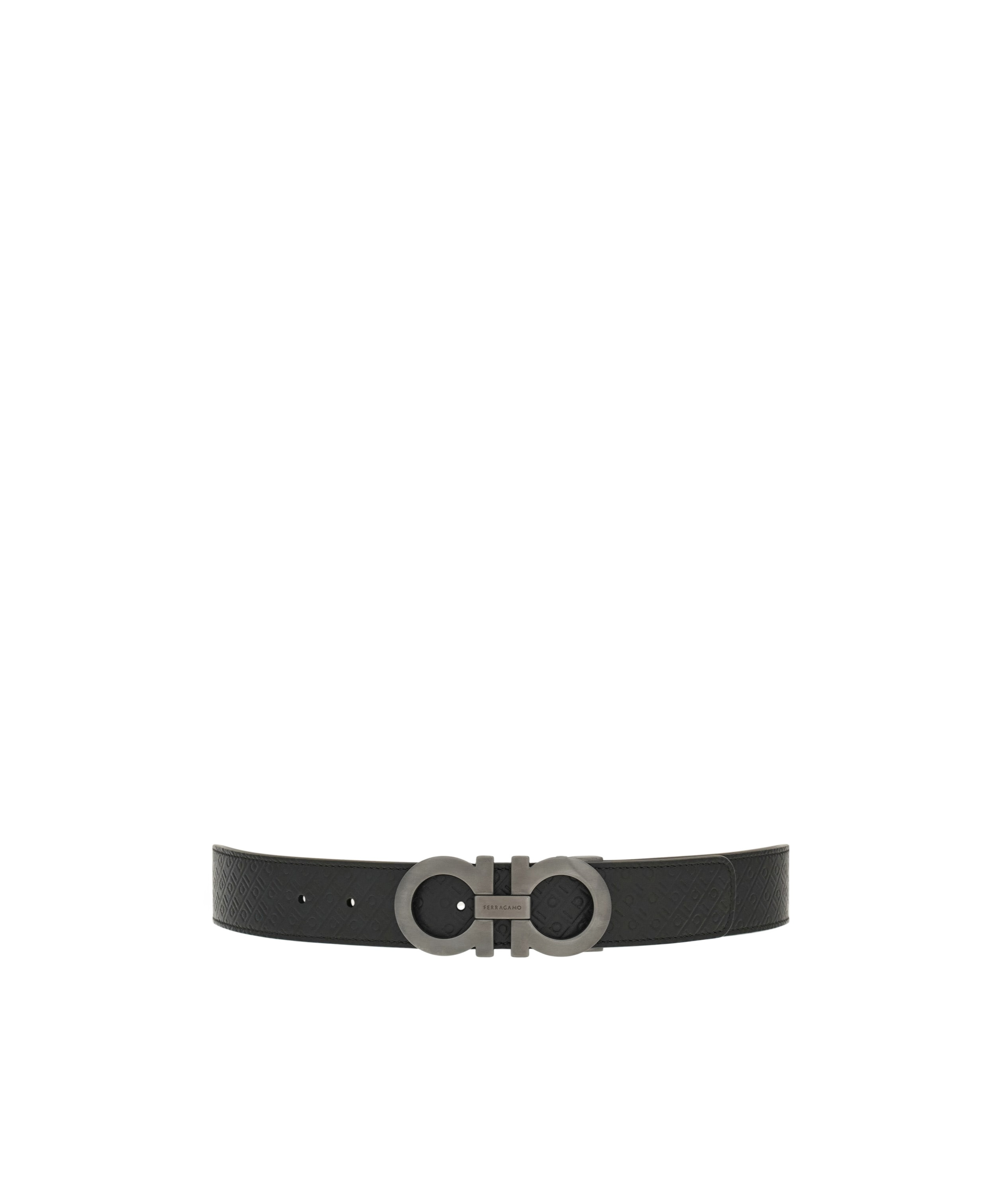 Ferragamo Salvatore Man's Bicolor Leather Belt With Logo Buckle In Black
