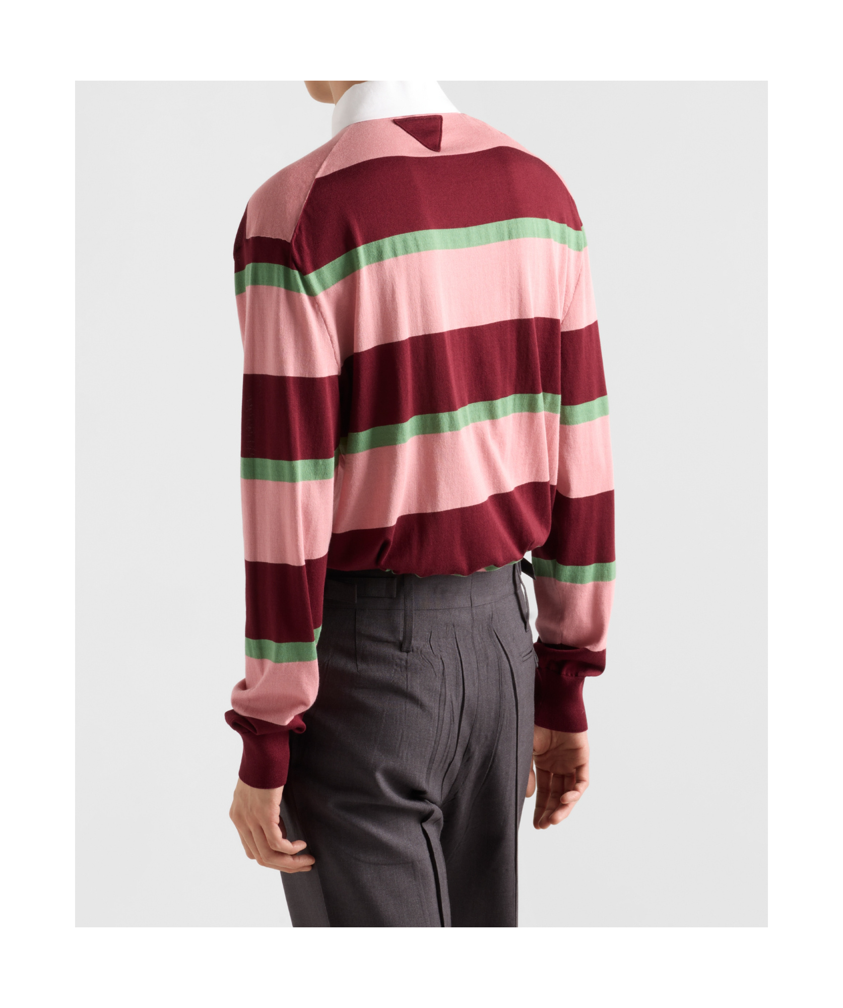 Prada Striped Silk And Cotton Polo Shirt In Wine Red