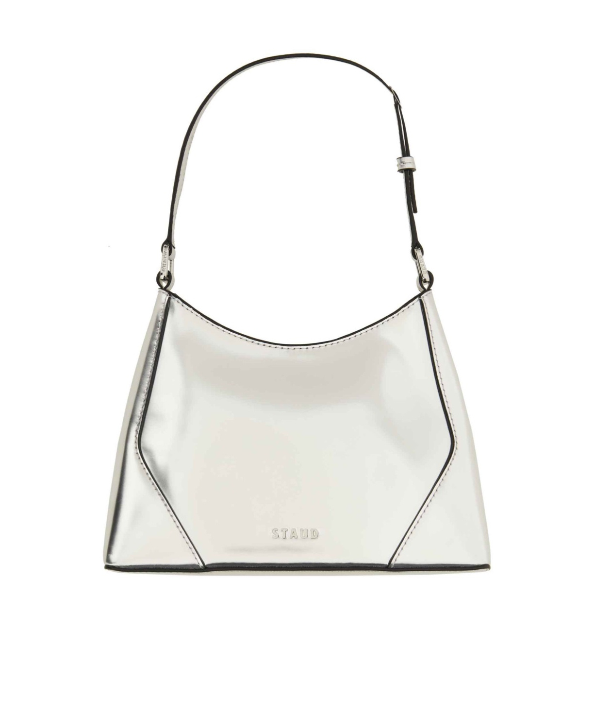 Staud Linda Metallic Zipped Shoulder Bag In Silver