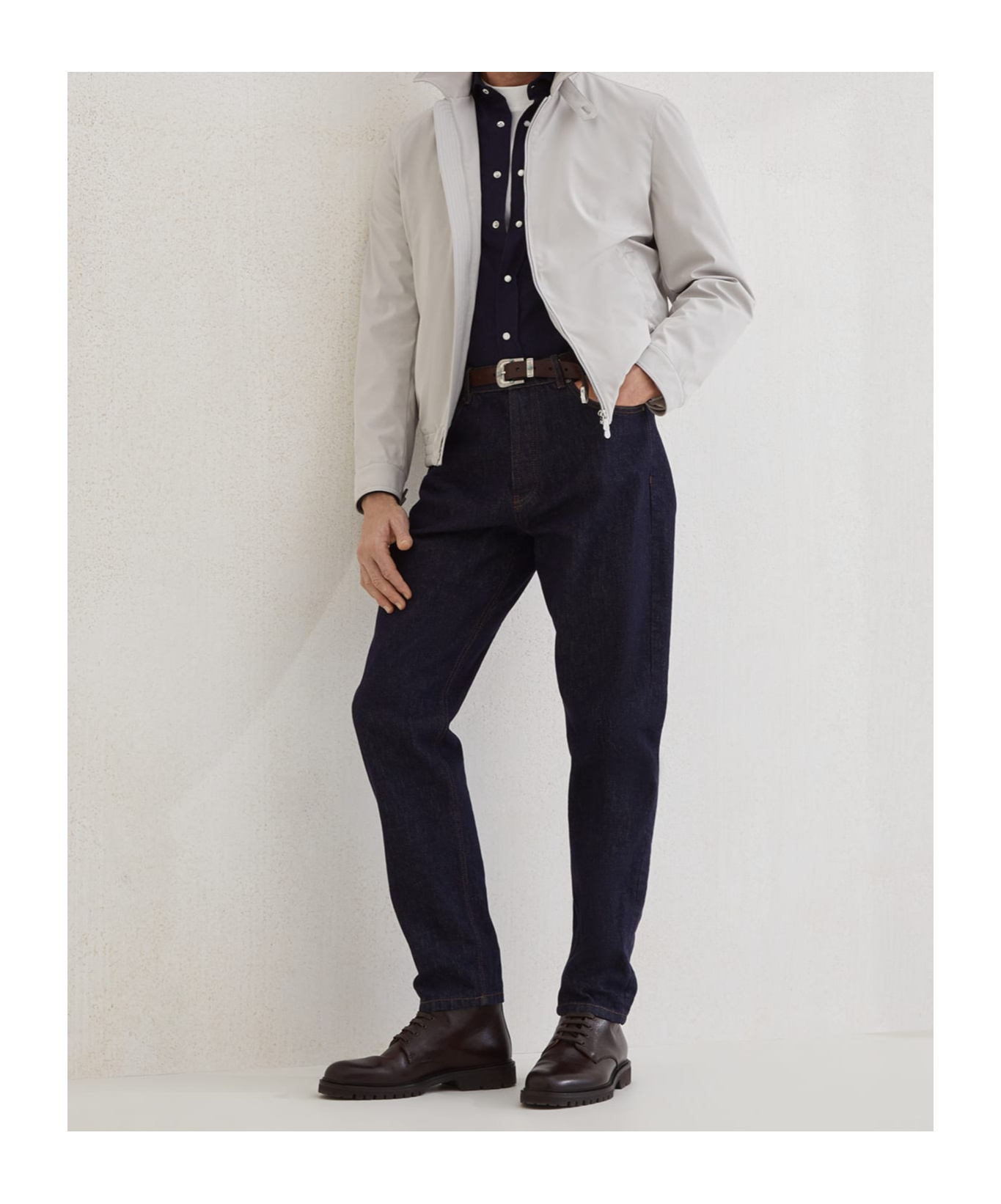 Brunello Cucinelli Zip-up Bomber Jacket In Gray