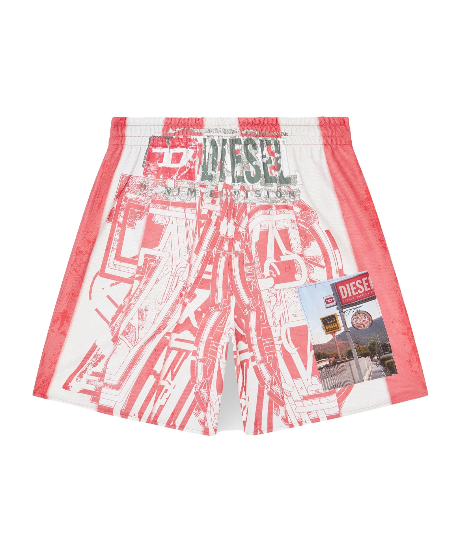 Diesel Graphic Print Elastic Waistband Shorts With Back Pocket In Pink