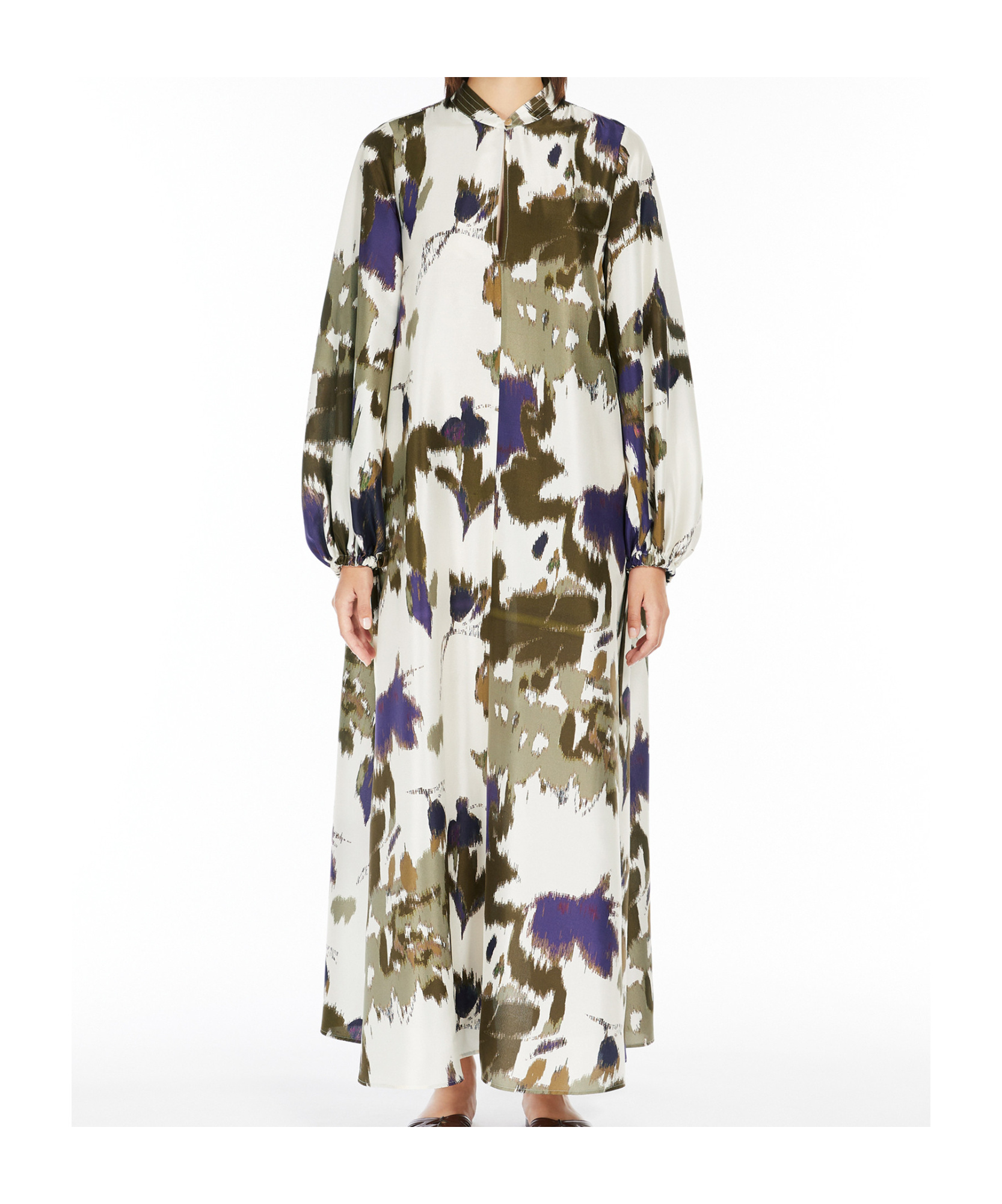 Max Mara Robe En Shantung De Soie Imprimée In White
