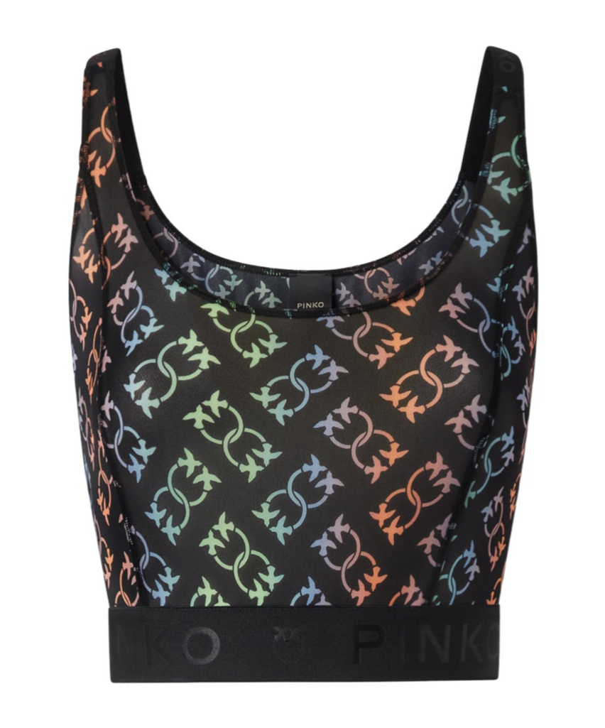Pinko Love Birds-pattern Cropped Top In Black