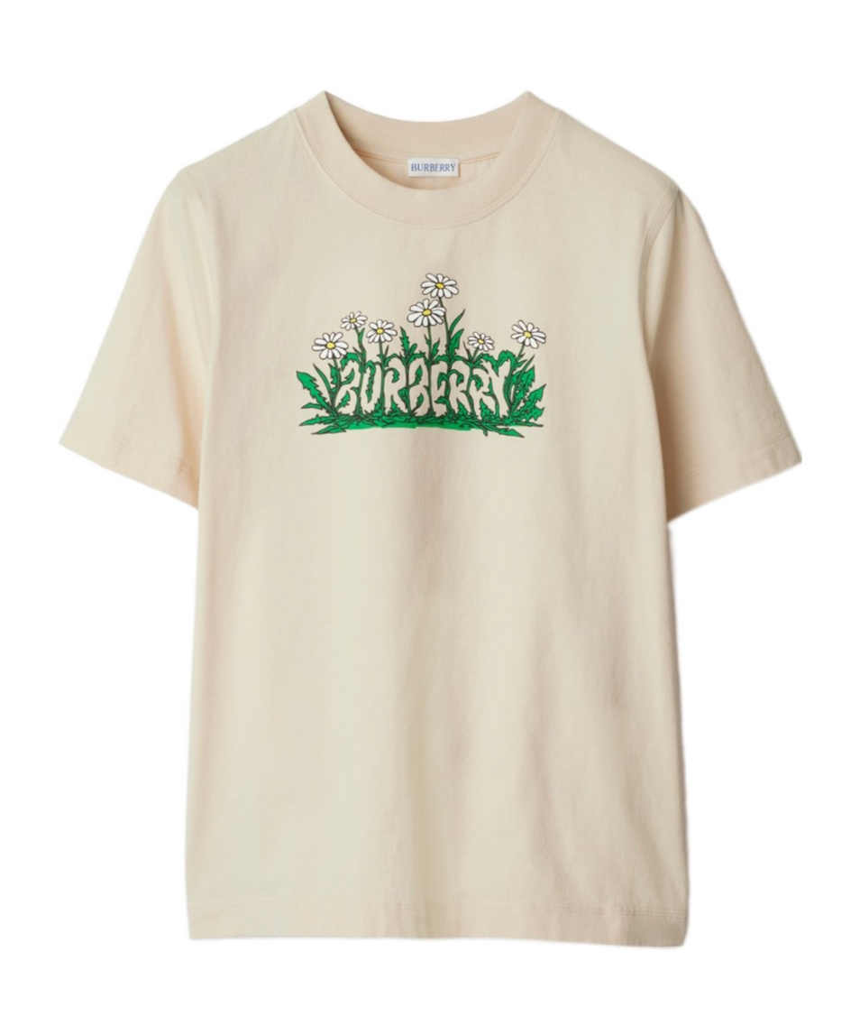 Burberry Soft Cotton T-shirt With Vibrant Floral Graphic In Nude