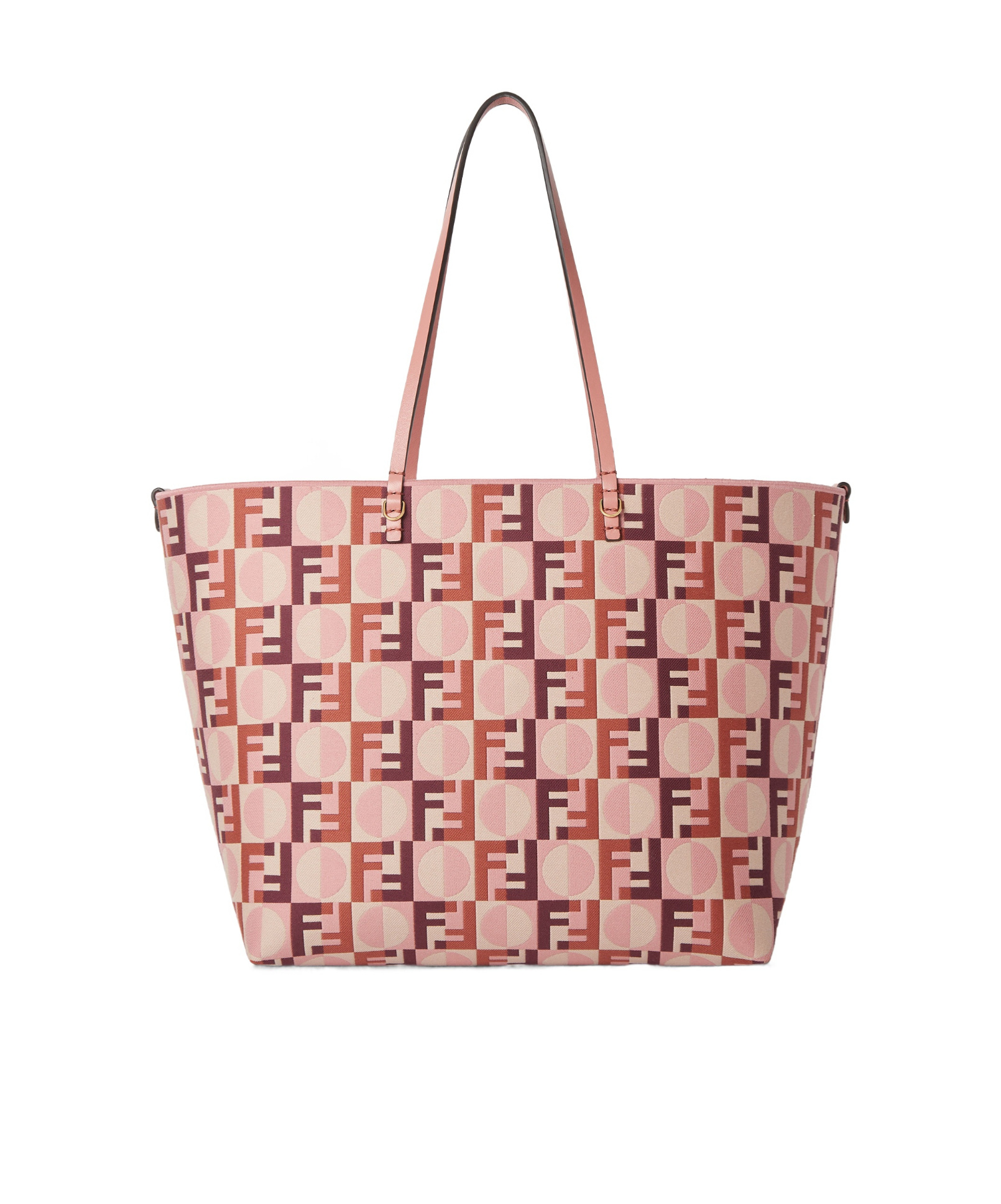 Fendi Pink Striped Pequin And Optical Jacquard Fabric Shopper In Pink