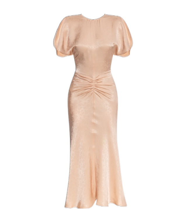 Victoria Beckham Light Pink Damask Dress With Gathering In Nude