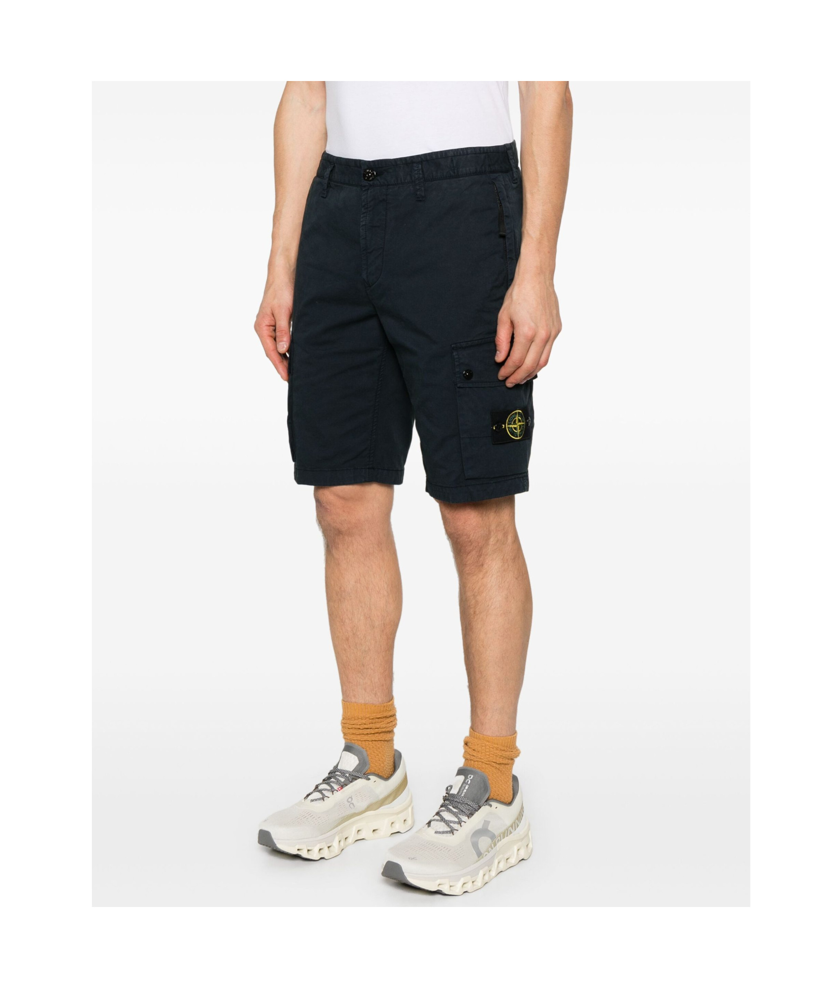 Stone Island Blue Shorts With Elastic Drawstring Waist And Logo Patch On The Front In Cotton Man In Blue