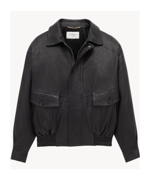 Saint Laurent Long-sleeved Leather Jacket In Black