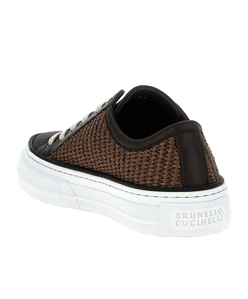 Brunello Cucinelli Luxe Woven Texture Sneakers In White