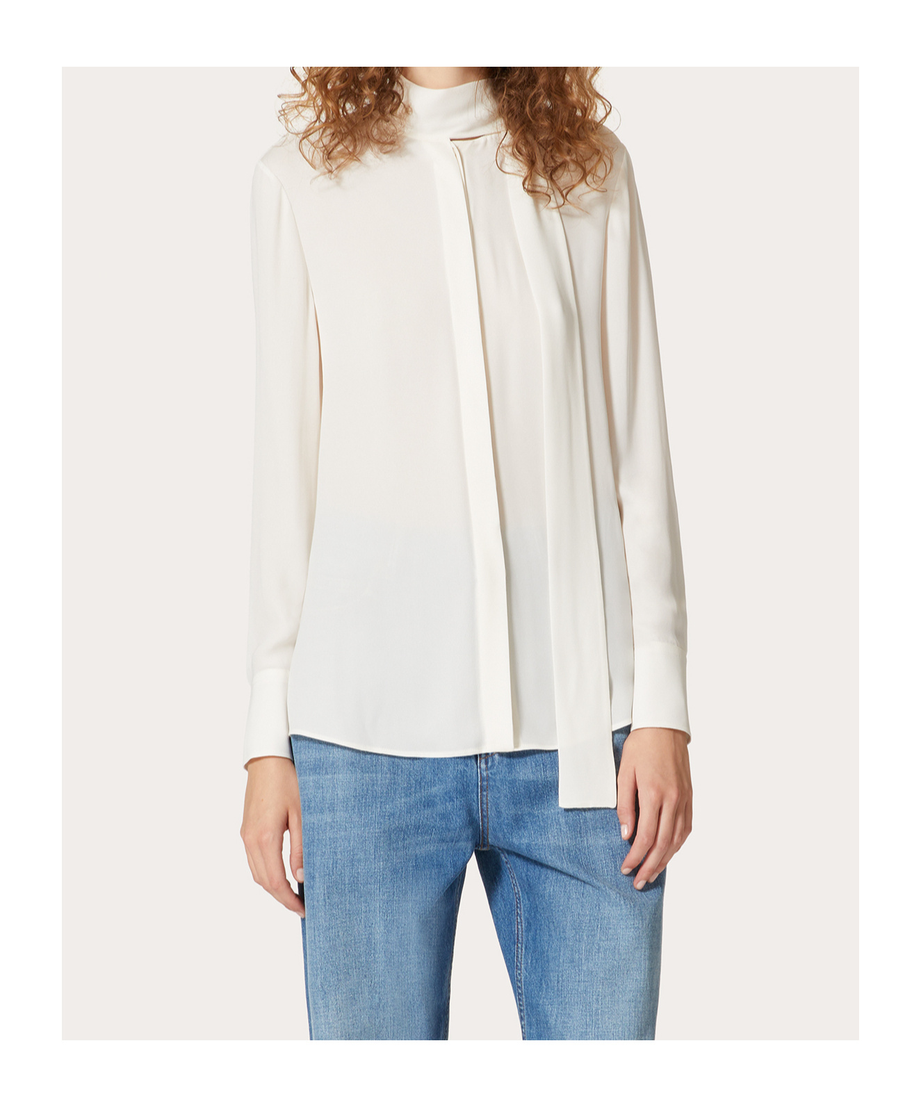 Valentino Pussy-bow Collar Silk Shirt In White