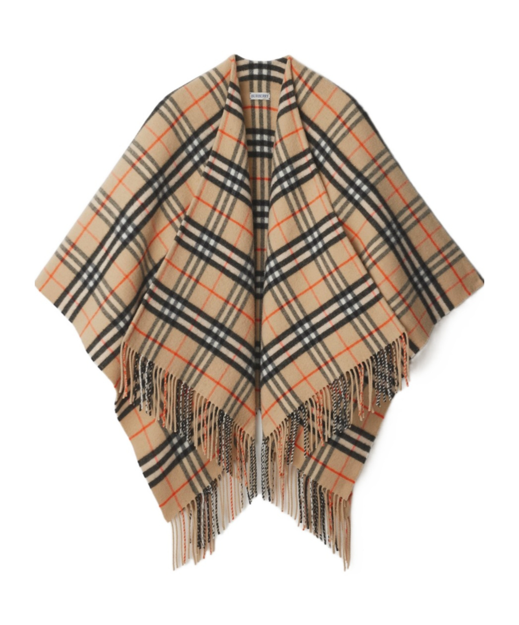 Burberry Charlotte Cape With Plaid Pattern And Fringe In Brown