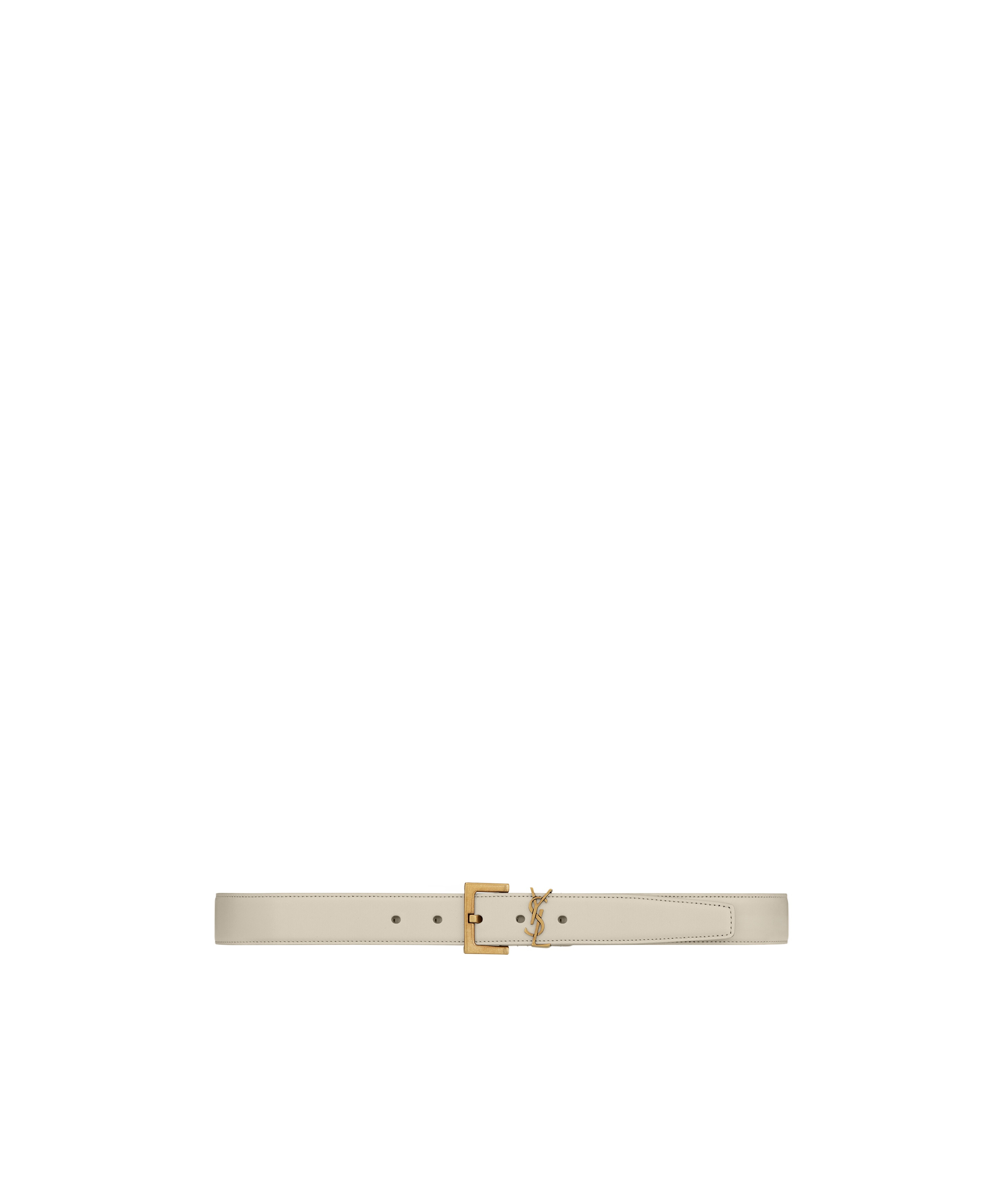 Saint Laurent Cassandre Leather Belt In Nude
