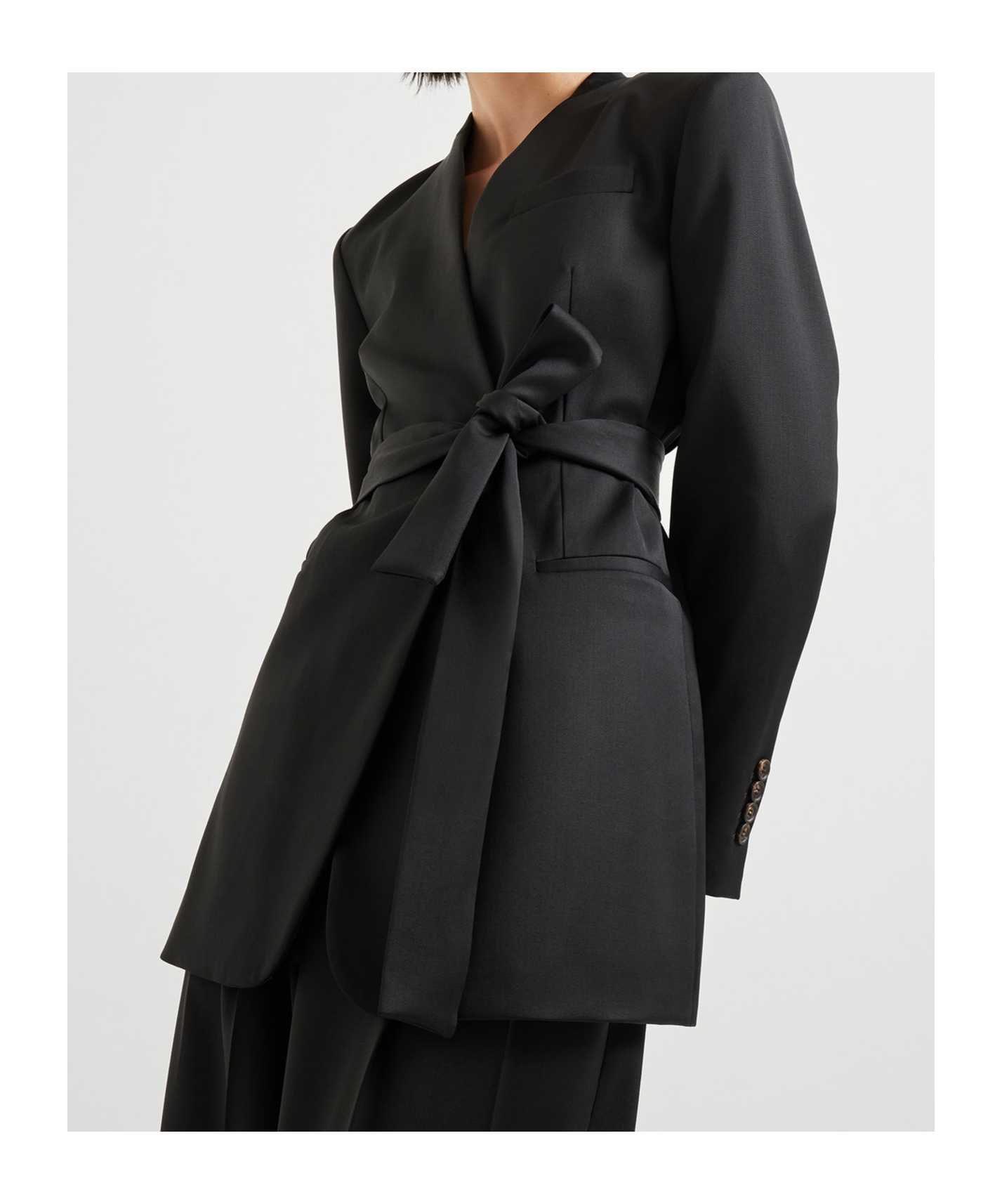 Brunello Cucinelli Belted Wrap Blazer In Black