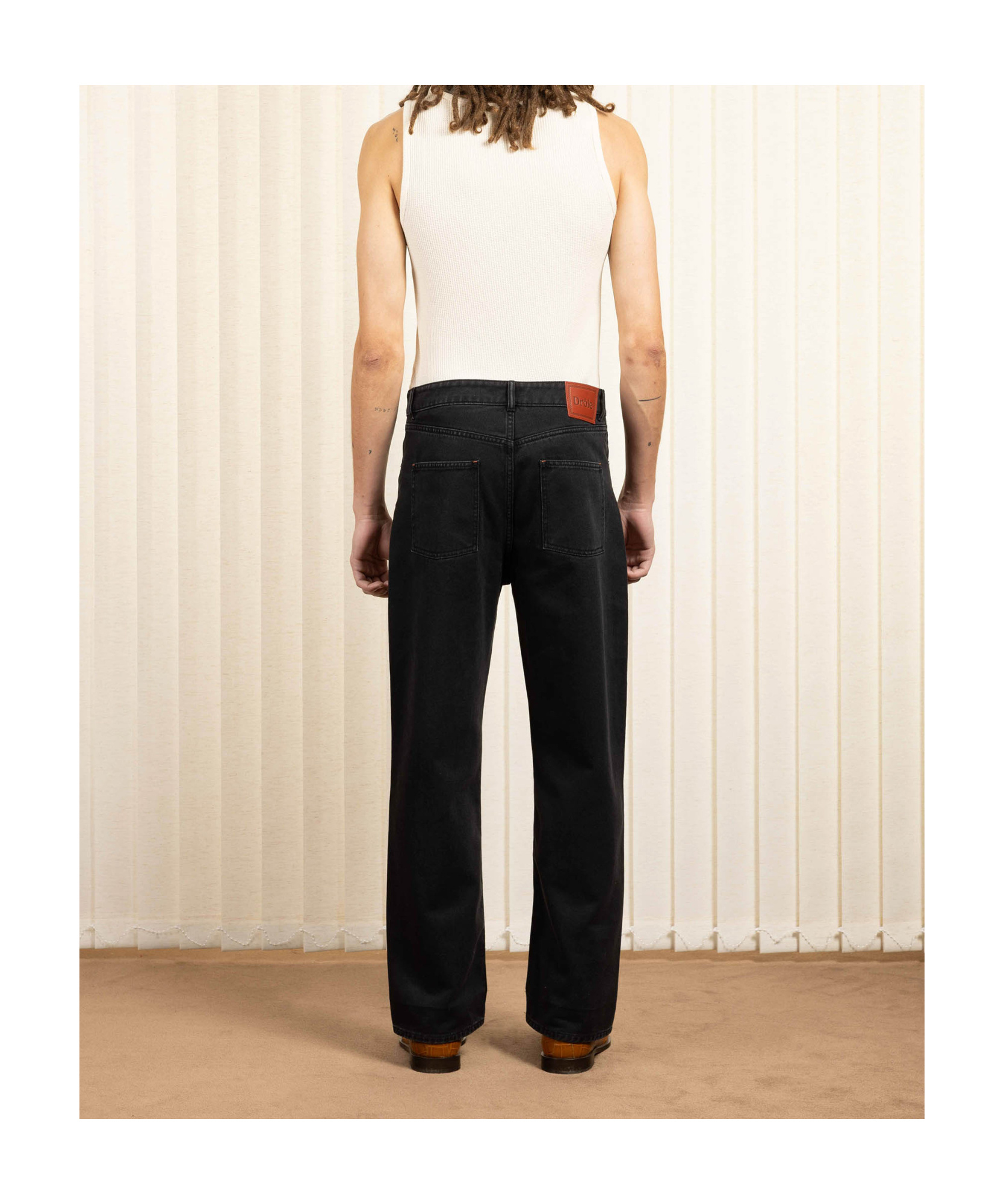 Drôle De Monsieur Straight-leg Black Denim Jeans With Design In Black