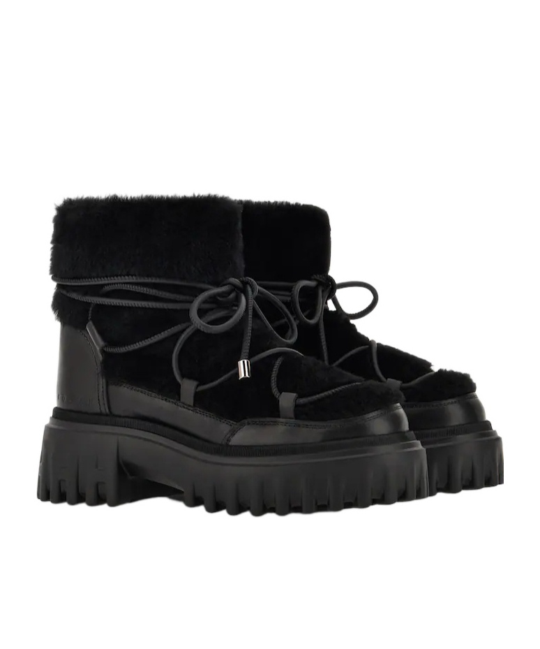 Hogan Fur-trimmed Boots In Black