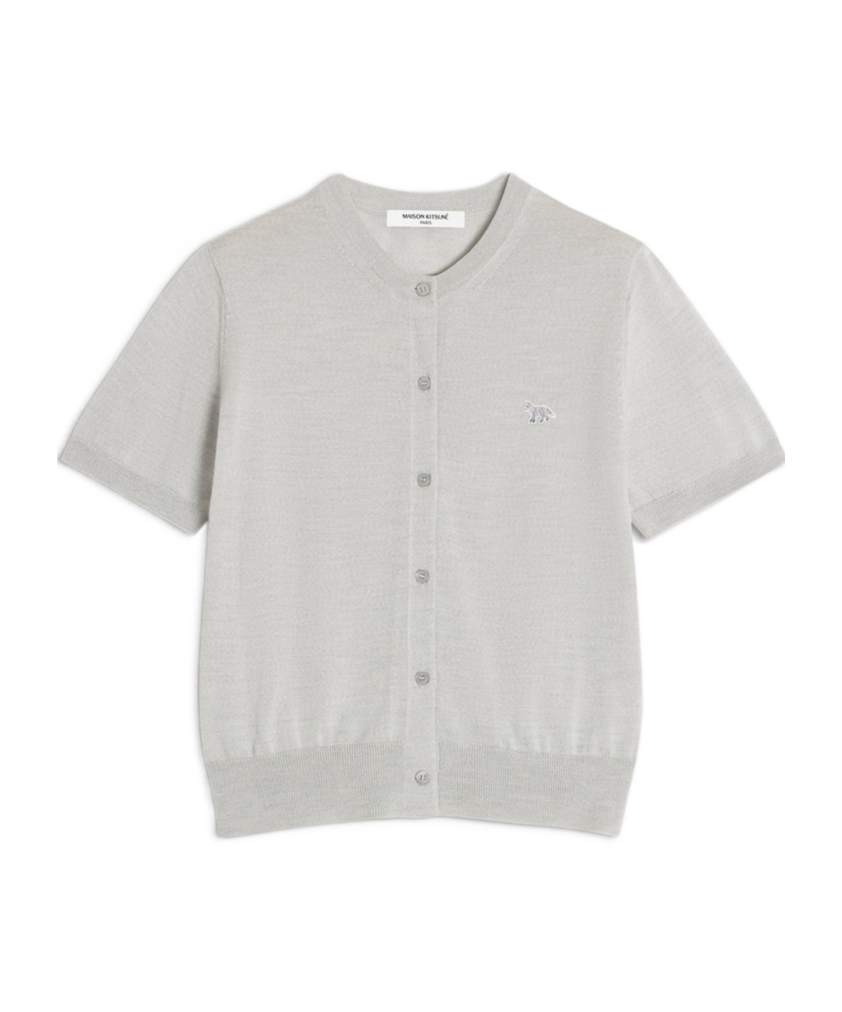 Maison Kitsuné Baby Fox-embroidered Short-sleeve Cardigan In Gray