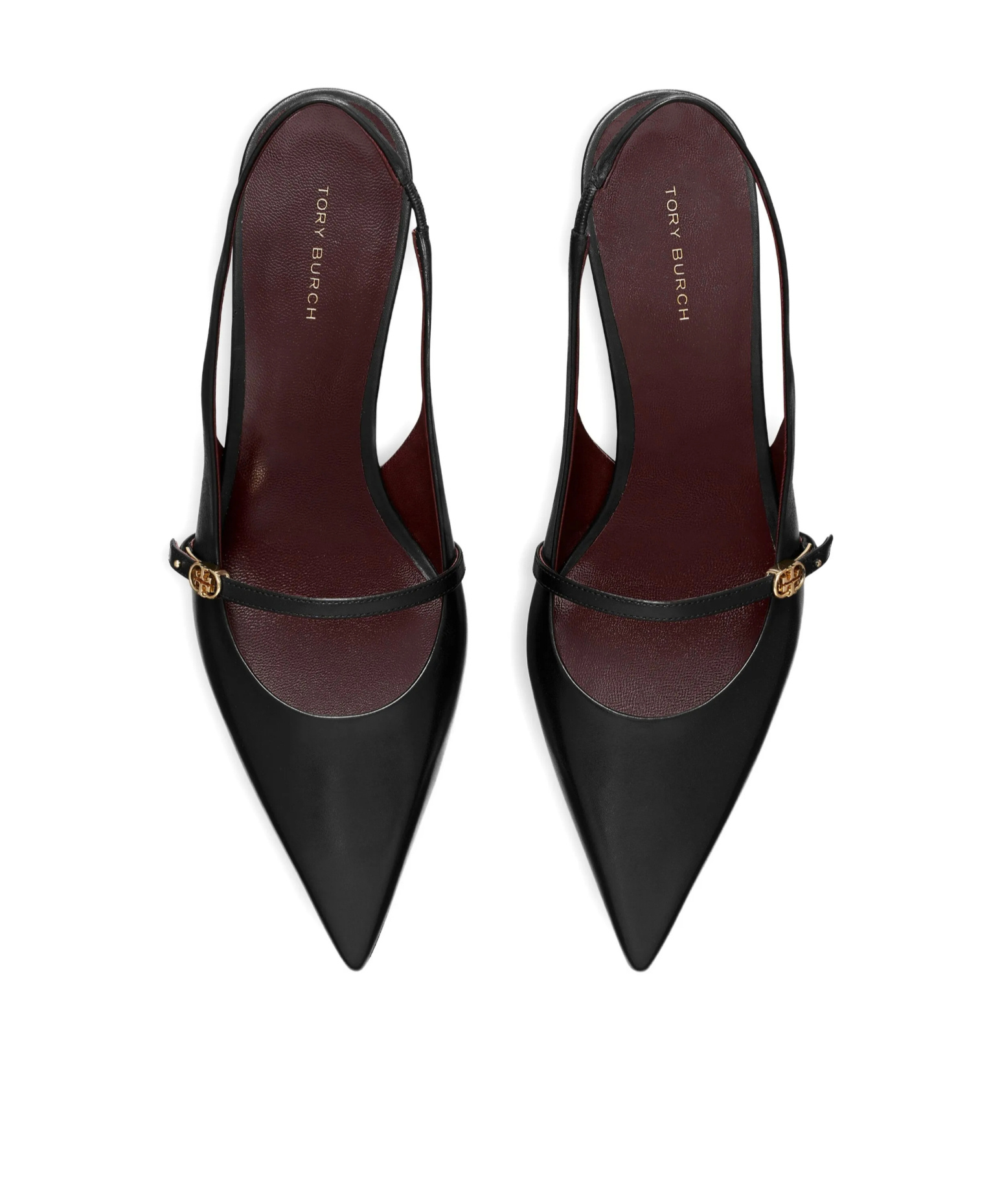 Tory Burch Double T Buckle Slingback Mary Jane Kitten Heel Pump In Black