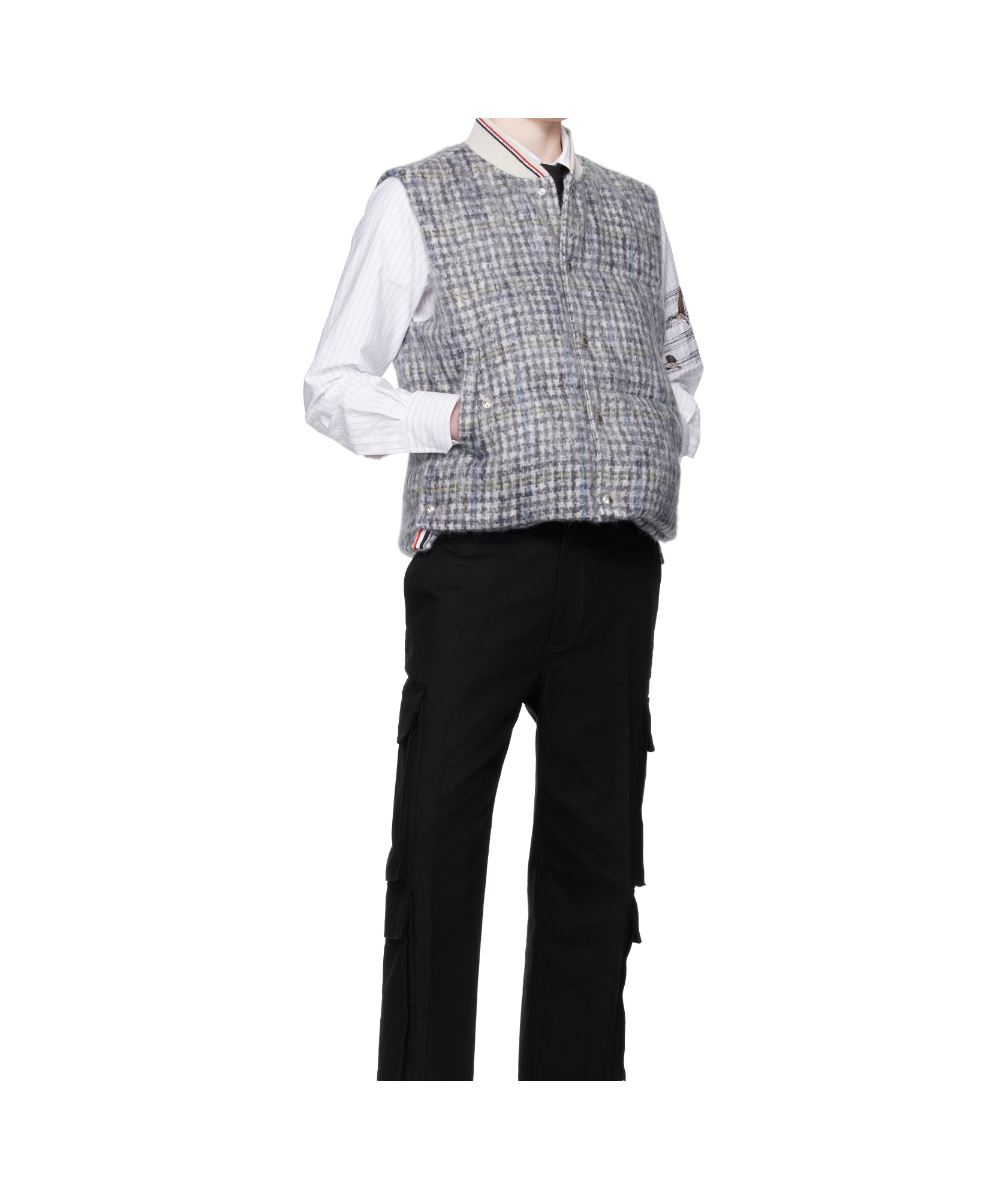 Thom Browne Gunclub Check Down Vest In Gray
