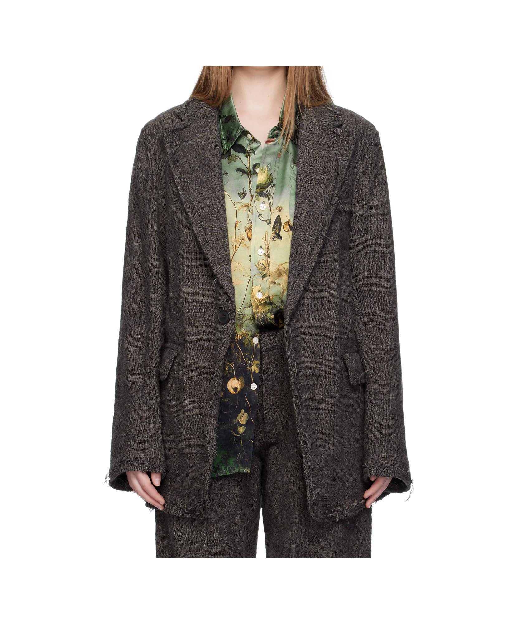 R13 Frayed Edge Ragged Blazer In Gray