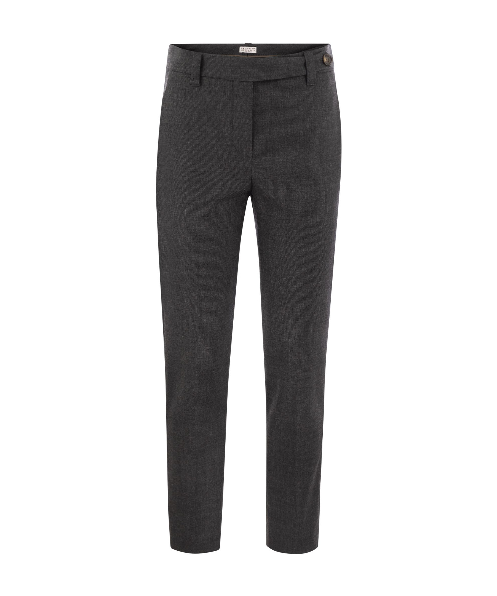 Brunello Cucinelli Women's Stretch Virgin Wool Cigarette Trousers With Jewellery In Black