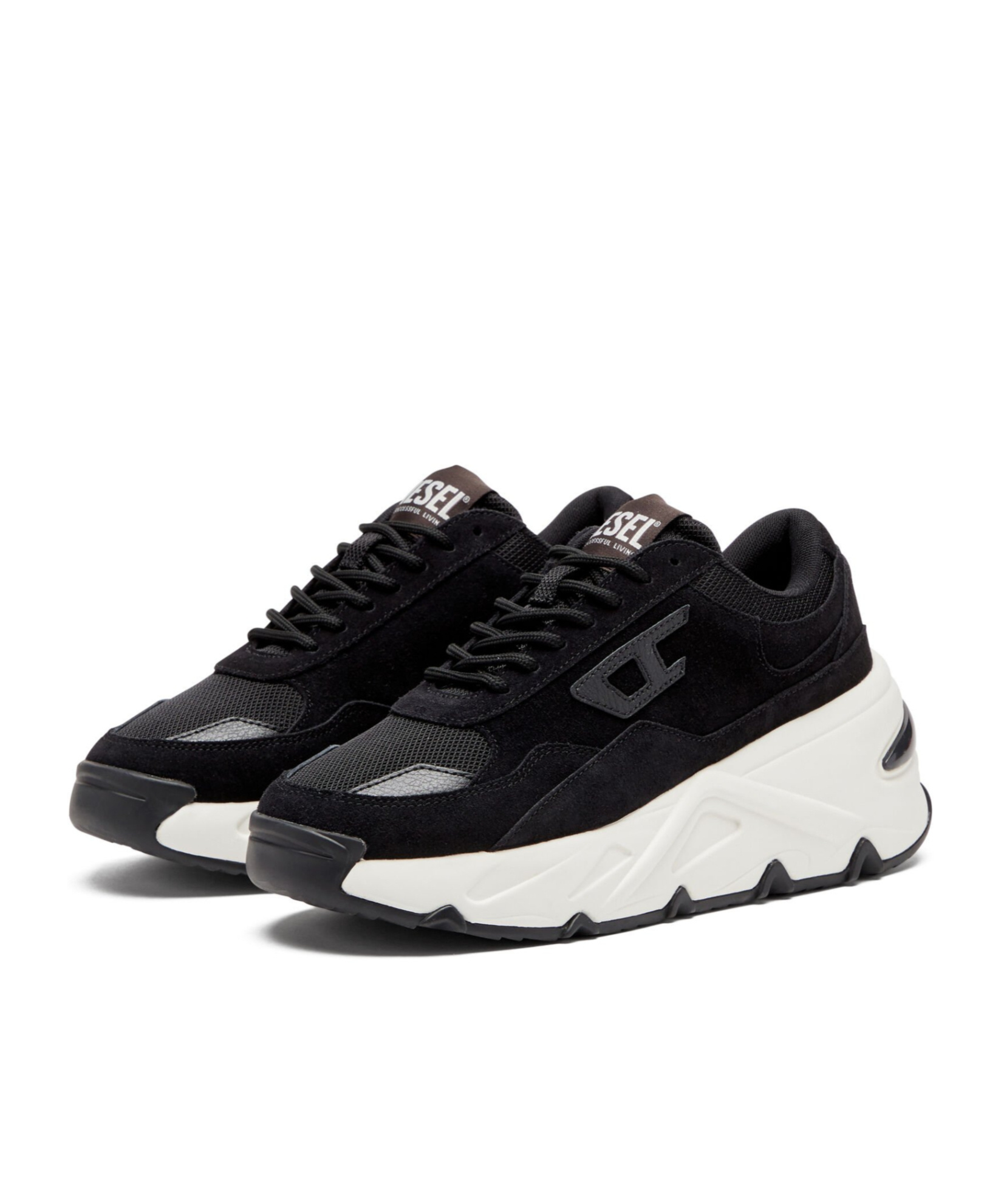 Diesel S-savannah-platform Sneakers In Suede And Mesh In Black