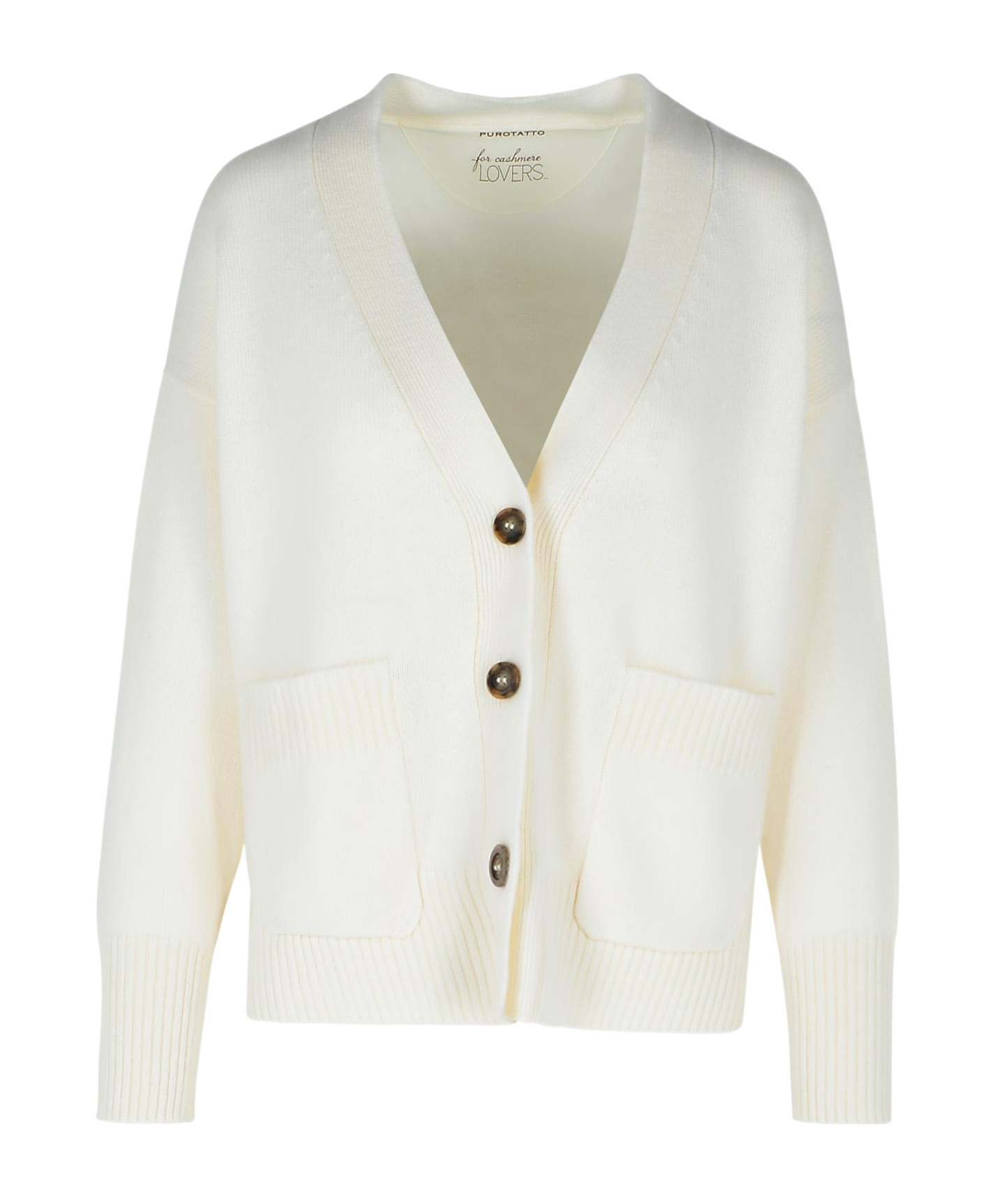 Purotatto V-neck Knitted Cardigan In White